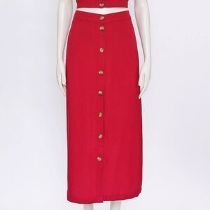 NWT LOFT Linen Blend Button Front Midi Skirt